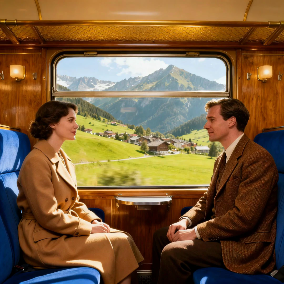 They keep looking at eachother as the train rides and the view in the window