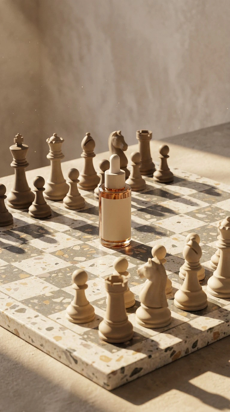 Cinematic luxury skincare campaign image with a conceptual still-life