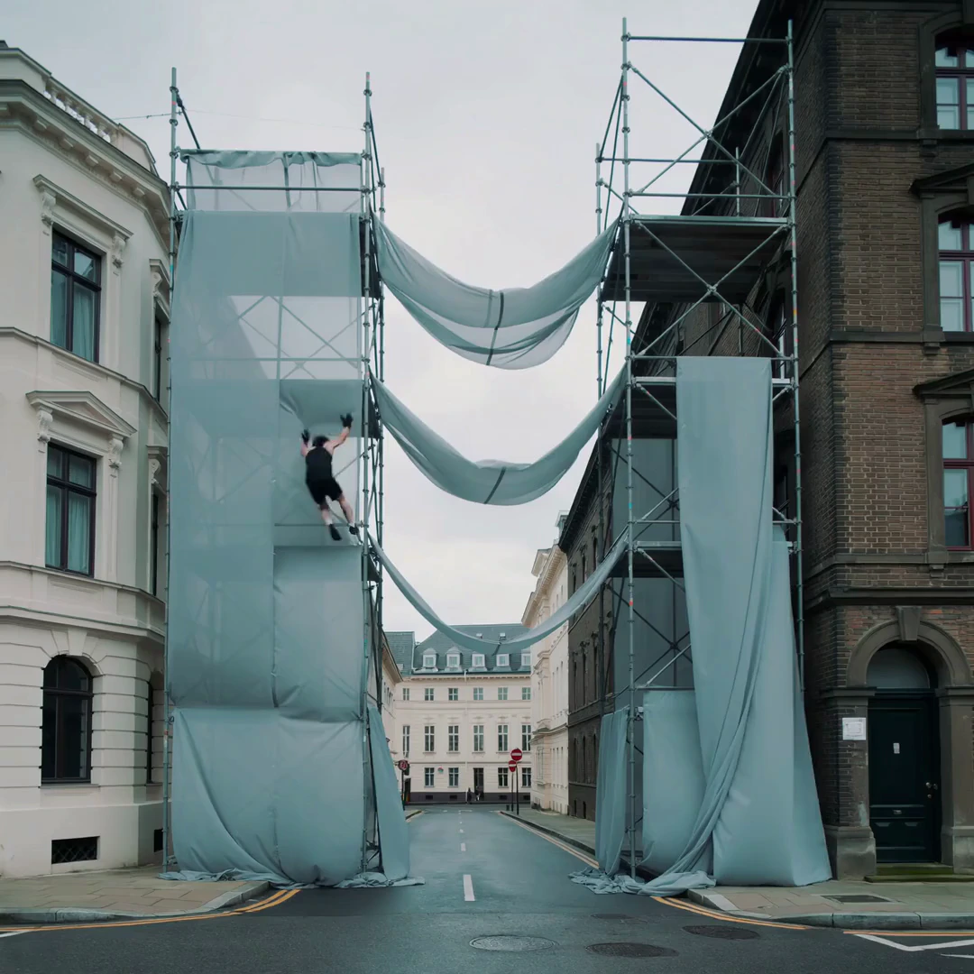 A street-level shot of an architectural intervention.