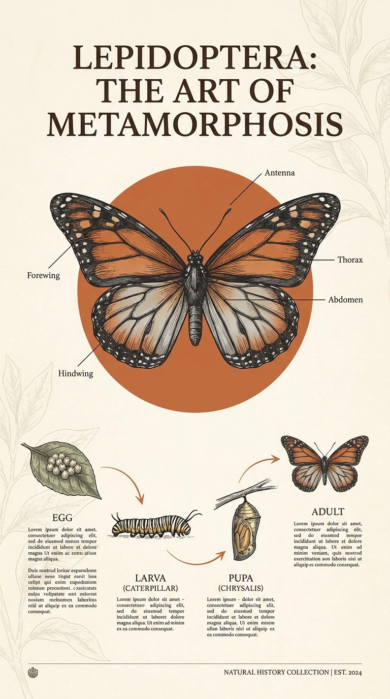 Refined vintage-inspired butterfly infographic poster combining scientific