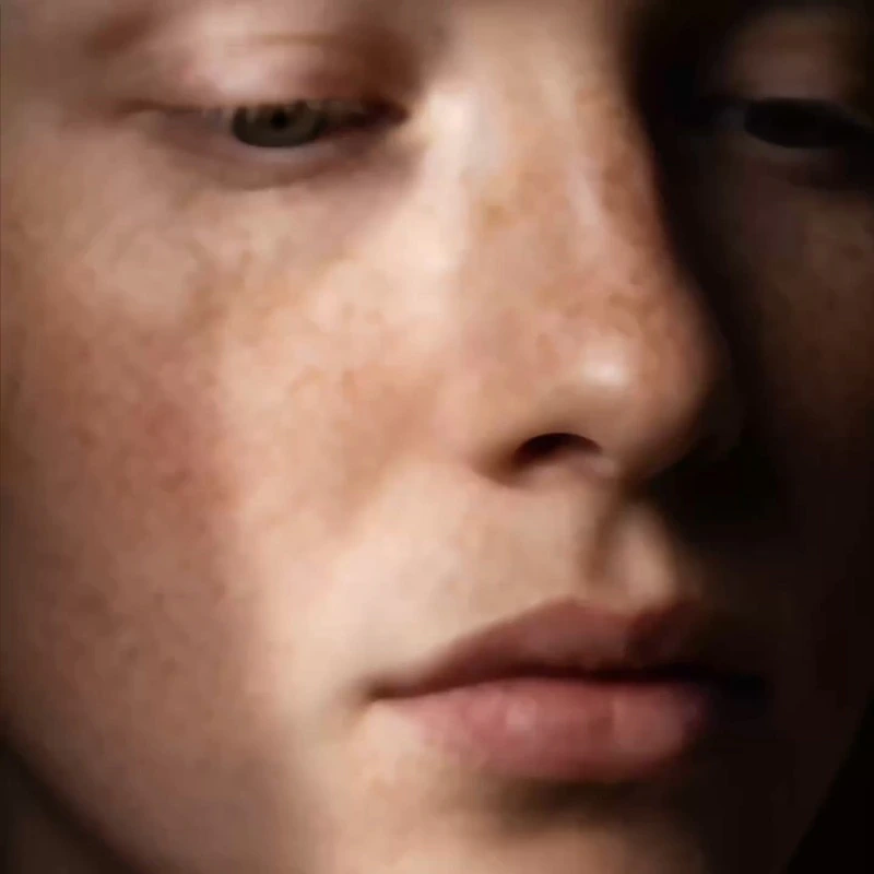Portrait with refined, natural-looking skin detail in an enhanced 2K version