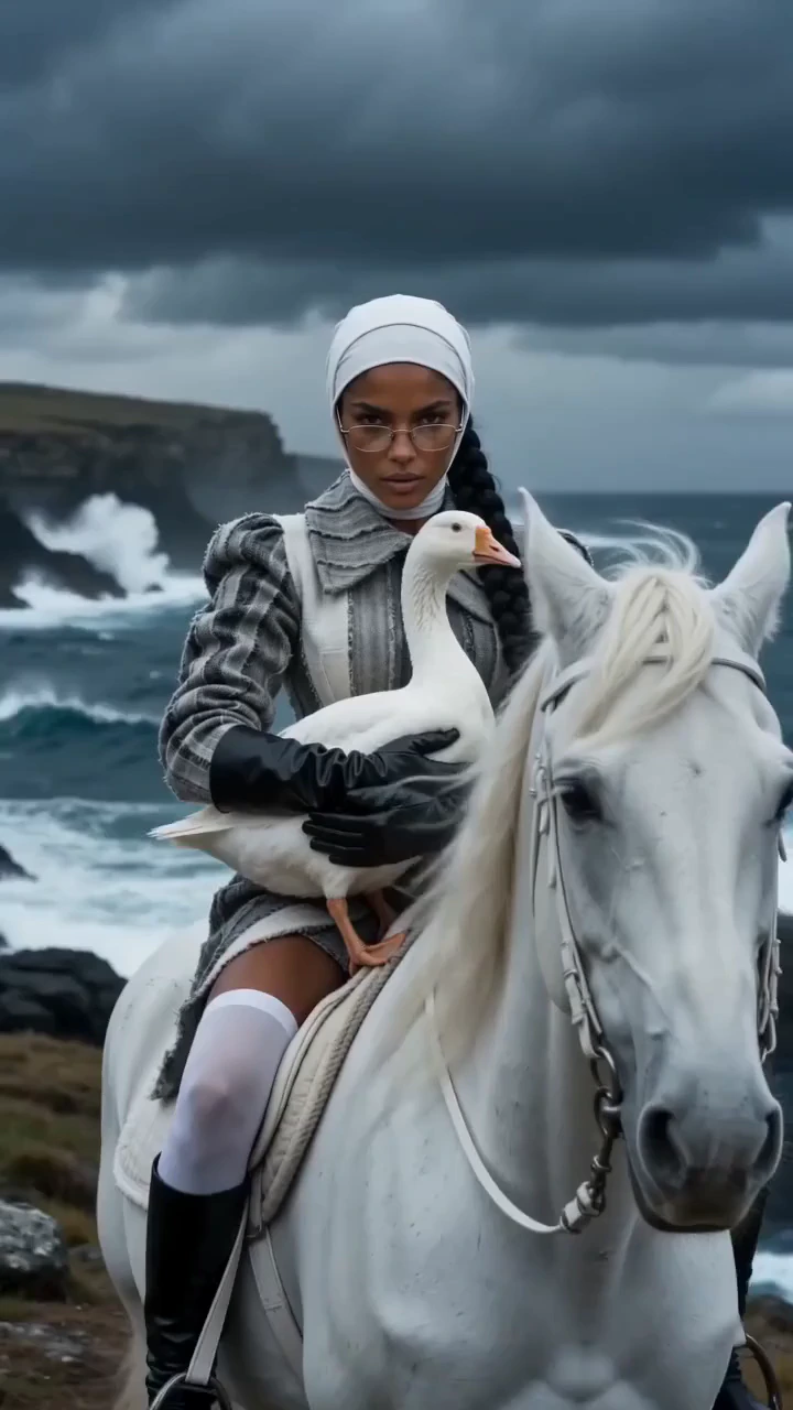 A cinematic high-fashion editorial film shot on location at a remote stormy