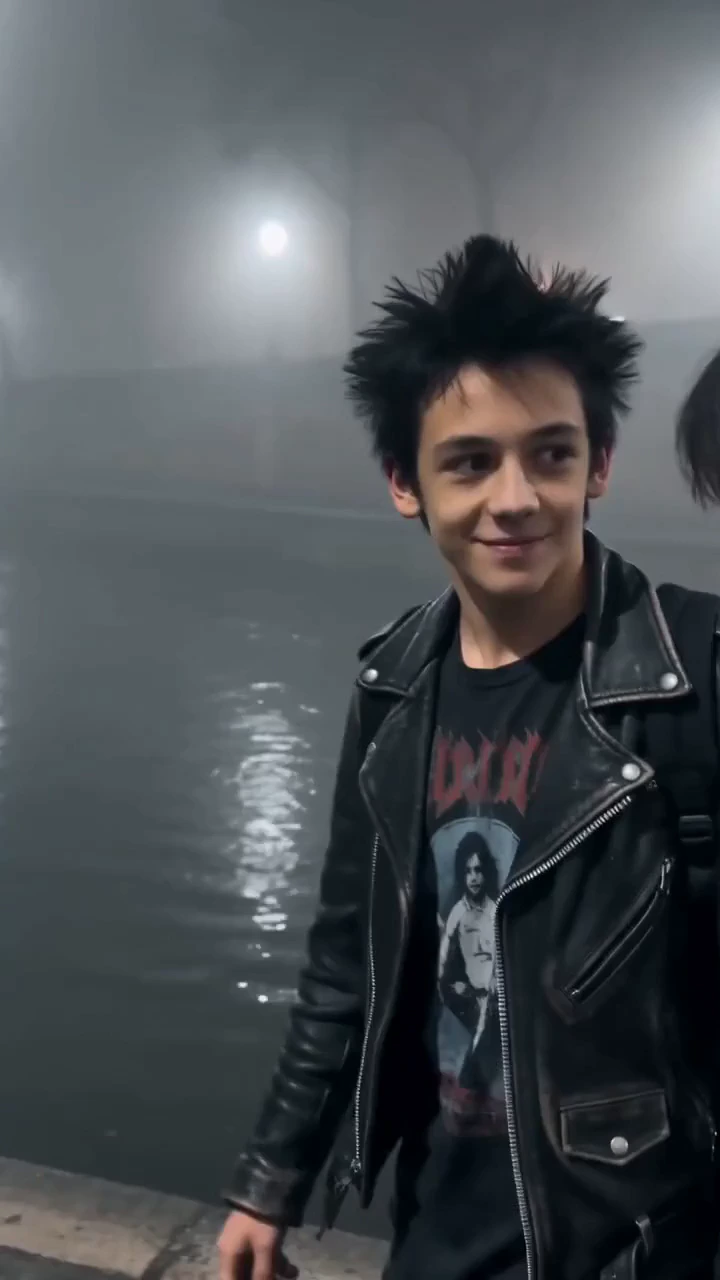 A handheld iPhone shot of two teenage punks walking along Canal Saint-Martin on
